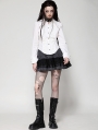 White Gothic Ruffle Front Button Up Long Sleeve Blouse for Women