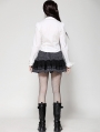 White Gothic Ruffle Front Button Up Long Sleeve Blouse for Women