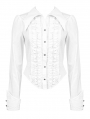 White Gothic Ruffle Front Button Up Long Sleeve Blouse for Women