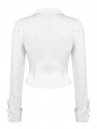 White Gothic Ruffle Front Button Up Long Sleeve Blouse for Women