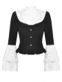 Black and White Elegant Gothic Doll Ruffled Blouse for Women