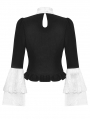 Black and White Elegant Gothic Doll Ruffled Blouse for Women