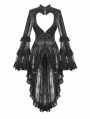 Black Vintage Gothic Heart-Shaped Hollow-Out Lace Tailcoat for Women