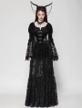 Black Vintage Gothic Embossed Velvet Lace Long Outwear for Women