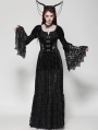 Black Vintage Gothic Embossed Velvet Lace Long Outwear for Women