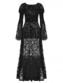 Black Vintage Gothic Embossed Velvet Lace Long Outwear for Women