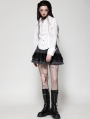 Dark Striped Scholarly Lace Trim Gothic Mini Skirt