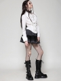 Dark Striped Scholarly Lace Trim Gothic Mini Skirt