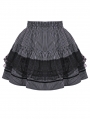 Dark Striped Scholarly Lace Trim Gothic Mini Skirt