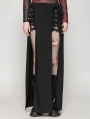 Black Gothic Punk Metal Buckle Slit Long Skirt