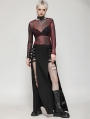 Black Gothic Punk Metal Buckle Slit Long Skirt