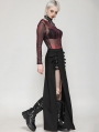 Black Gothic Punk Metal Buckle Slit Long Skirt