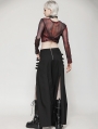 Black Gothic Punk Metal Buckle Slit Long Skirt