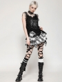 Black and White Punk Checkered Asymmetrical Messy Net Mini Skirt