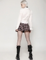 Pink Plaid Gothic Studded Belt Pleated Mini Skirt