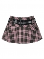 Pink Plaid Gothic Studded Belt Pleated Mini Skirt