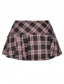 Pink Plaid Gothic Studded Belt Pleated Mini Skirt