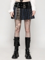 Colorful Plaid Patchwork Faux Leather Waist Mini Skirt