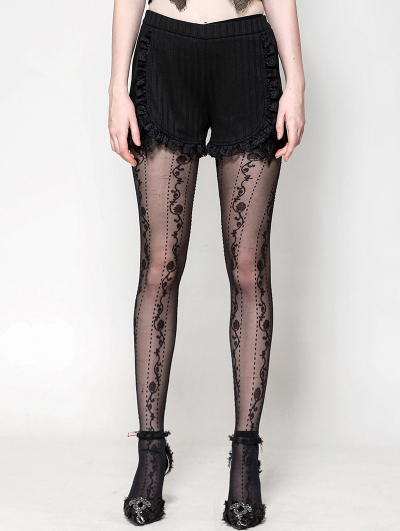 Black Gothic Lace Trim Base Shorts for Women