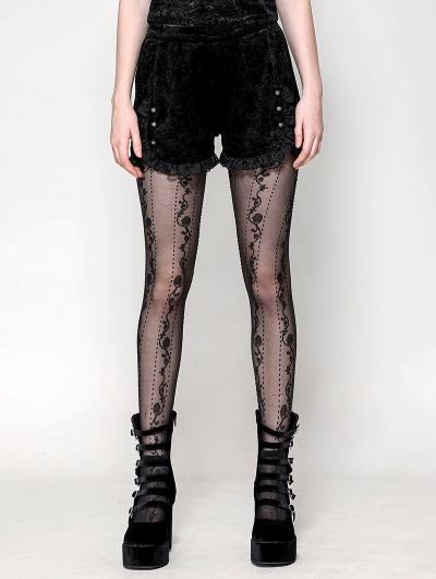 Black Gothic Velvet Embossed Base Shorts for Women