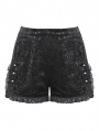 Black Gothic Velvet Embossed Base Shorts for Women