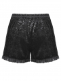 Black Gothic Velvet Embossed Base Shorts for Women