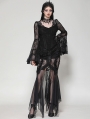 Black Gothic Lace Long Bell-Sleeve Shirt for Women