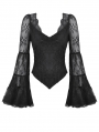 Black Gothic Lace Long Bell-Sleeve Shirt for Women