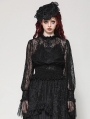 Black Gothic Lace Shirred Waist Long Sleeve Shirt for Women