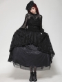 Black Gothic Lace Shirred Waist Long Sleeve Shirt for Women