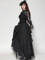 Black Gothic Lace Shirred Waist Long Sleeve Shirt for Women