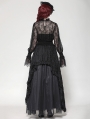 Black Gothic Lace Shirred Waist Long Sleeve Shirt for Women