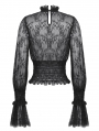 Black Gothic Lace Shirred Waist Long Sleeve Shirt for Women