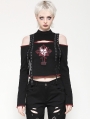 Black Gothic Punk Cross Pattern Cut Out T-Shirt for Women