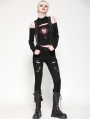 Black Gothic Punk Cross Pattern Cut Out T-Shirt for Women