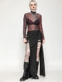 Black and Red Tie-Dye Perspective Mesh Top for Women