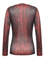 Black and Red Tie-Dye Perspective Mesh Top for Women