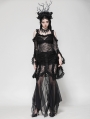 Black Sexy Gothic Perspective Lace Long Trumpet Sleeve Top for Women