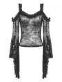 Black Sexy Gothic Perspective Lace Long Trumpet Sleeve Top for Women