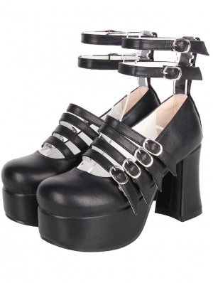 Black Gothic Lolita Hollow Ankle Strap Platform Shoes