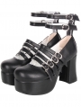 Black Gothic Lolita Hollow Ankle Strap Platform Shoes