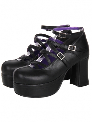 Black Gothic Cross Strap High Heel Shoes