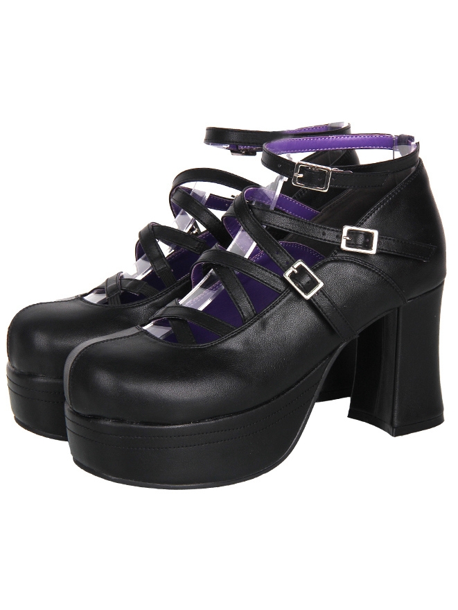 Black Gothic Cross Strap High Heel Shoes