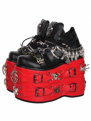 Black Gothic Punk Rivet Skull Chain High Platform Shoes