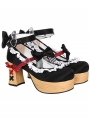 Black Sweet Lolita Bow Strap Chunky Heel Shoes