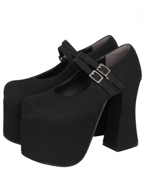 Black Gothic Platform Block High Heel Shoes