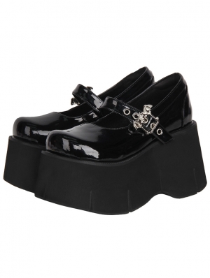 Black Gothic Bat Buckle Strap Platform Shoes