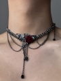 Dark Gothic Retro Rose Layered Chain Tassel Necklace