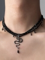 Black Gothic Multi-Layered Beaded Snake Pendant Necklace