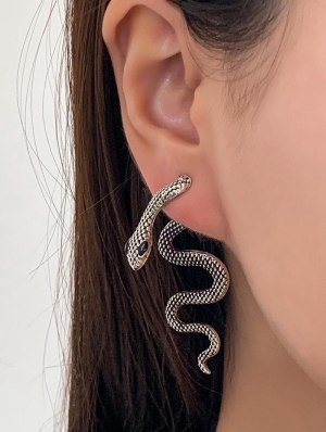 Silver Dark Gothic Snake Shaped Stud Earrings